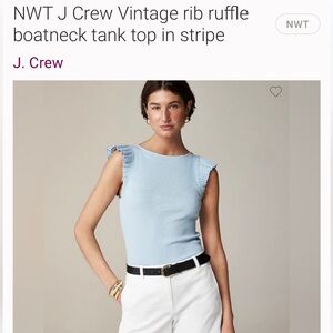J. Crew Light Blue Rib Ruffle Boatneck Tank